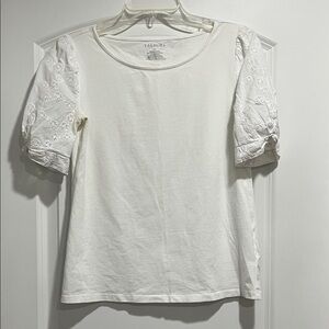 Talbots White Eyelet Sleeve Blouse